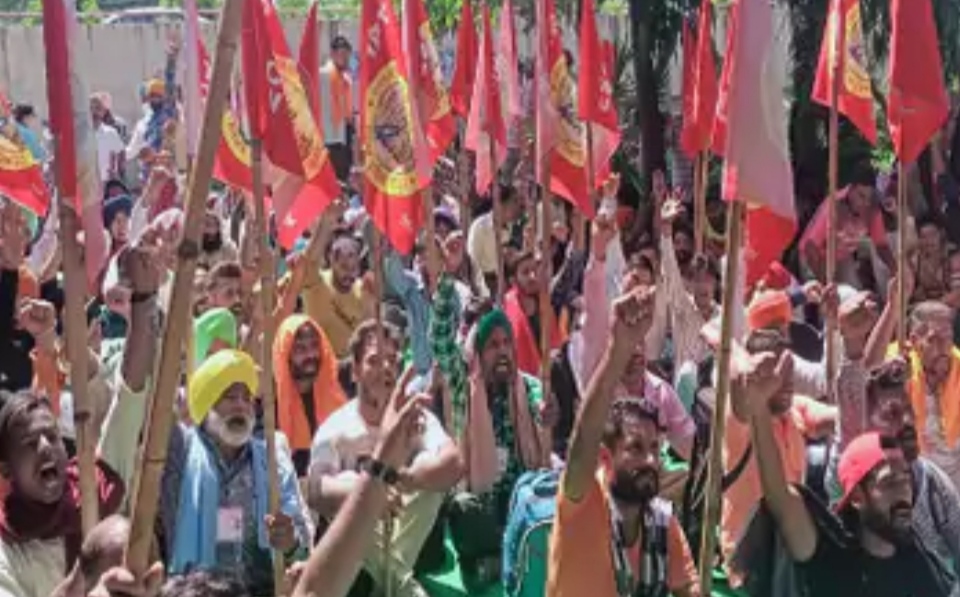 In Jalandhar, contract employees of Powercom staged a sit-in outside Shakti Sadan.