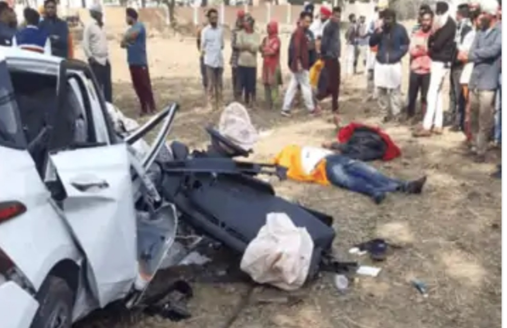 Major road accident in Punjab, car collided with tree in an attempt to save bike rider, 3 killed and two injured