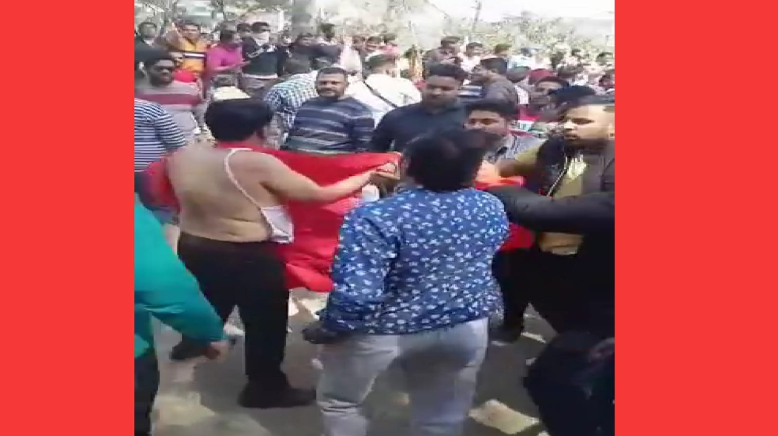 BJP leader Kishan Lal Sharma's torn clothes outside the counting center in Jalandhar, picketed outside the CP office
