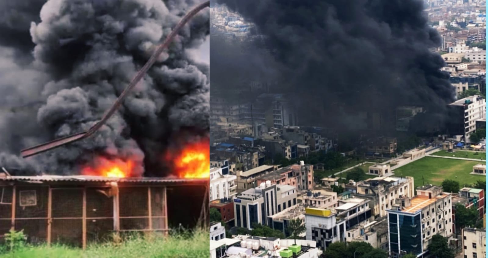 Big news: A huge fire broke out in a multi-storey factory located in Noida, a plume of smoke spread for several kilometers
