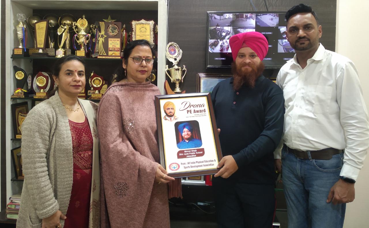 Shiv Jyoti Public School coach Mr. Nirmal Singh take Drona P.E. Award 2023'