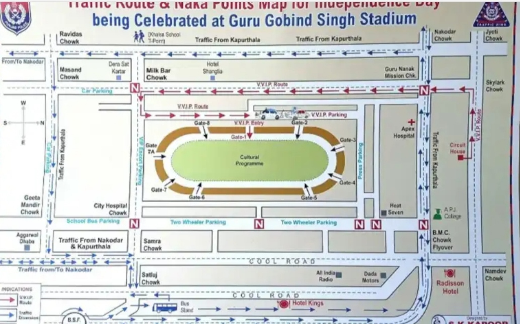Police released traffic route plan for Independence Day celebrations on August 15 in Jalandhar