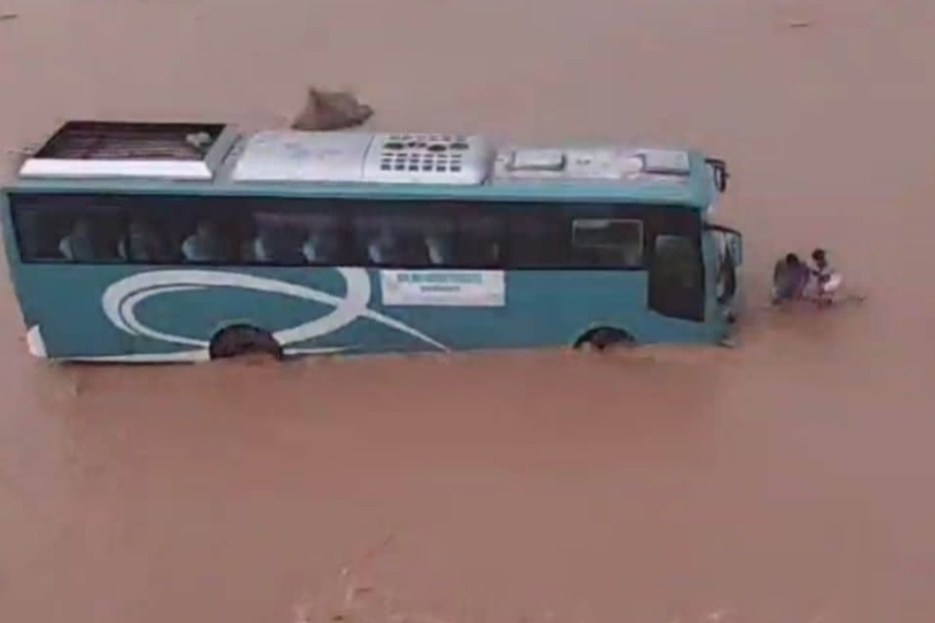 India Nepal Friendship bus filled with passengers stuck in the swollen river, rescued