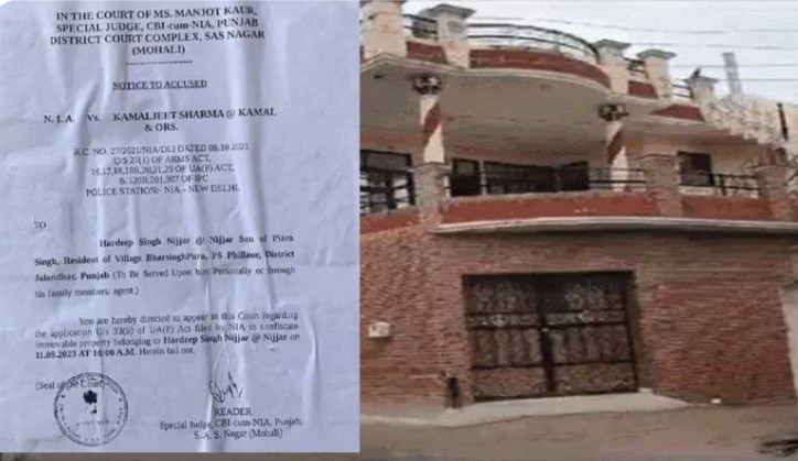 NIA pasted notice to seize property at the house in Punjab of Hardeep Singh Nijjar, who was killed in Canada.