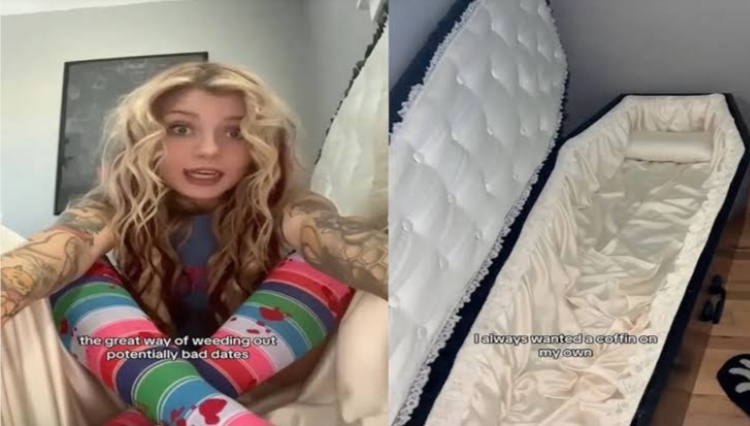 This girl sleeps in a coffin like a corpse, becomes a topic of discussion