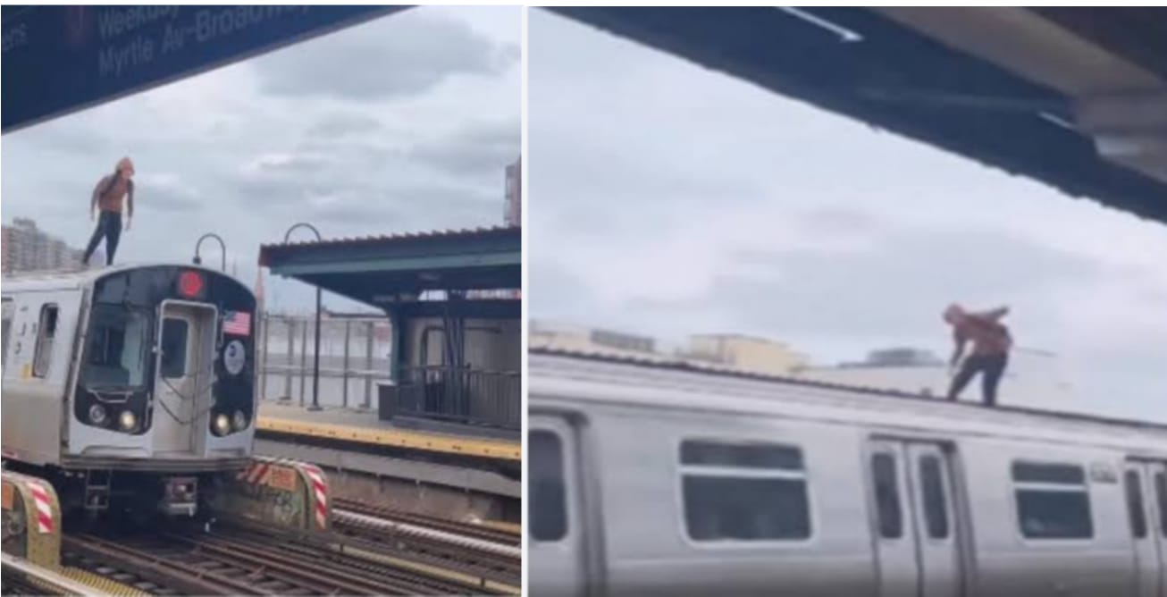Man seen doing deadly stunt on the roof of a fast moving train, you will be shocked after watching the video