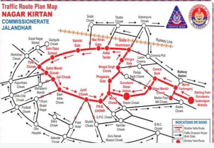 Route plan released for the Nagar Kirtan to be held on the Prakash Parv of Shri Guru Nanak Dev Ji on 25th November.