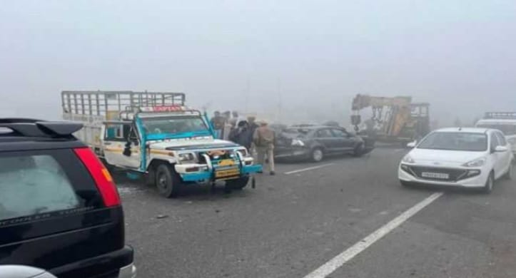 A truck full of cement fell from the flyover in Beas, several vehicles collided one after the other.
