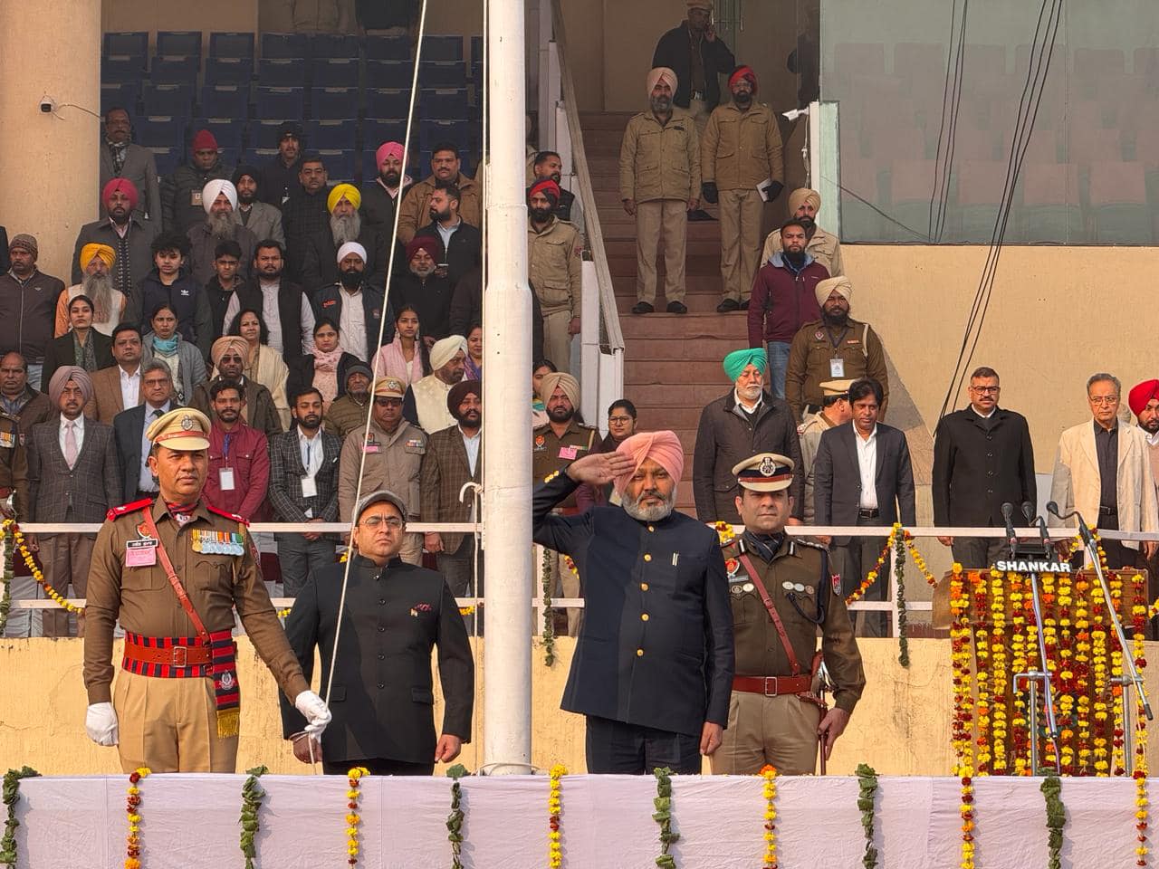 Finance Minister Harpal Cheema hoisted the tricolor at Guru Gobind Singh Stadium in Jalandhar.