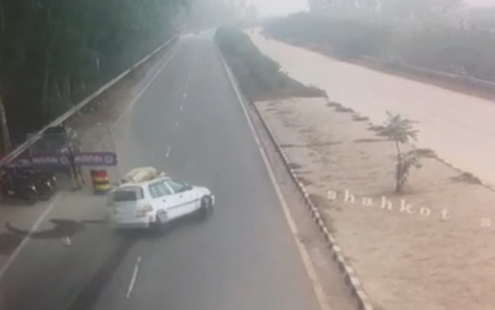 ASI standing at the high-tech checkpoint in Jalandhar was hit by a car and thrown into the air, the incident was captured in CCTV camera.