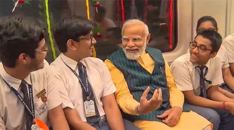 Prime Minister Modi flags off the country's first underwater metro train, travels with school students