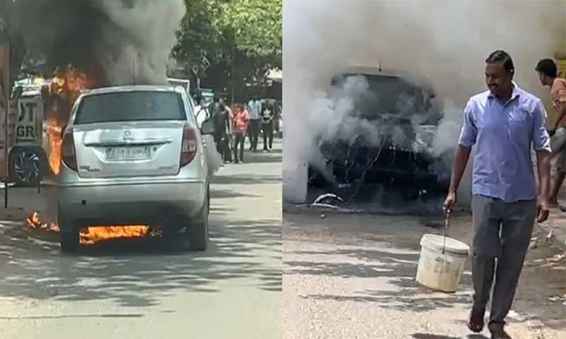 जालंधर के अर्बन स्टेट में चलती कार को लगी आग