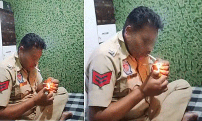 पुलिसकर्मी का नशा करते हुए वीडियो वायरल, विभाग ने की कार्रवाई