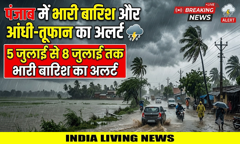 पंजाब में भारी बारिश और आंधी-तूफान का अलर्ट , 5 जुलाई से 8 जुलाई तक भारी बारिश का अलर्ट