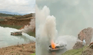 Read more about the article रणजीत सागर डैम में मची अफरा-तफरी, मिनी गोवा के पास झील में किश्ती को लगी आग