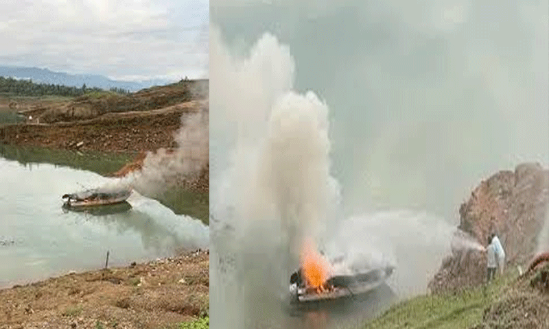 You are currently viewing रणजीत सागर डैम में मची अफरा-तफरी, मिनी गोवा के पास झील में किश्ती को लगी आग